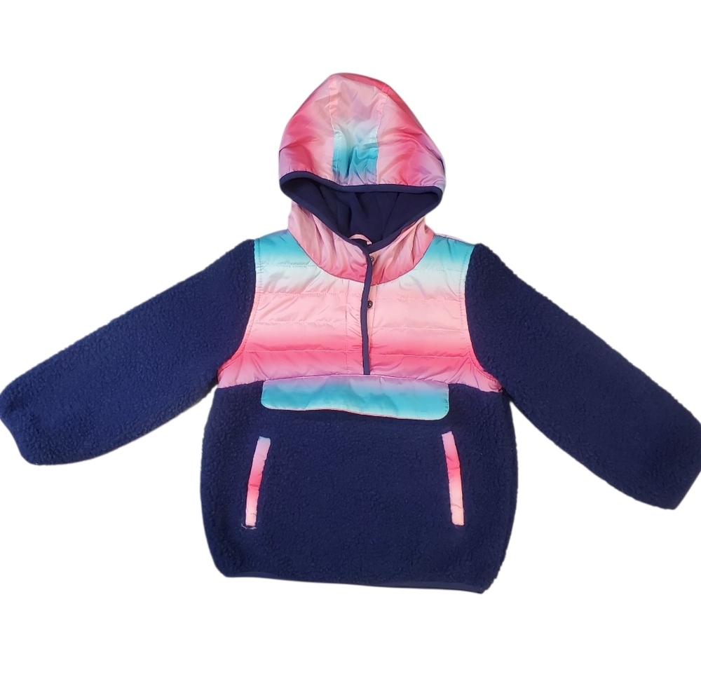1 Madison Fleece Hoodie Girls Size 5 Pink and Blue Color-Block Pullover